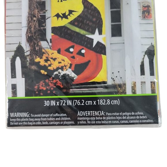 2/$15 Halloween Door Cover Happy Halloween Smiling Pumpkin 30x72" Photo Prop NEW - Picture 3 of 5